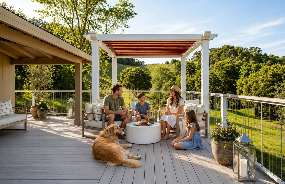Colorado family enjoying custom deck during summer season in Boulder built by Decks by Caio