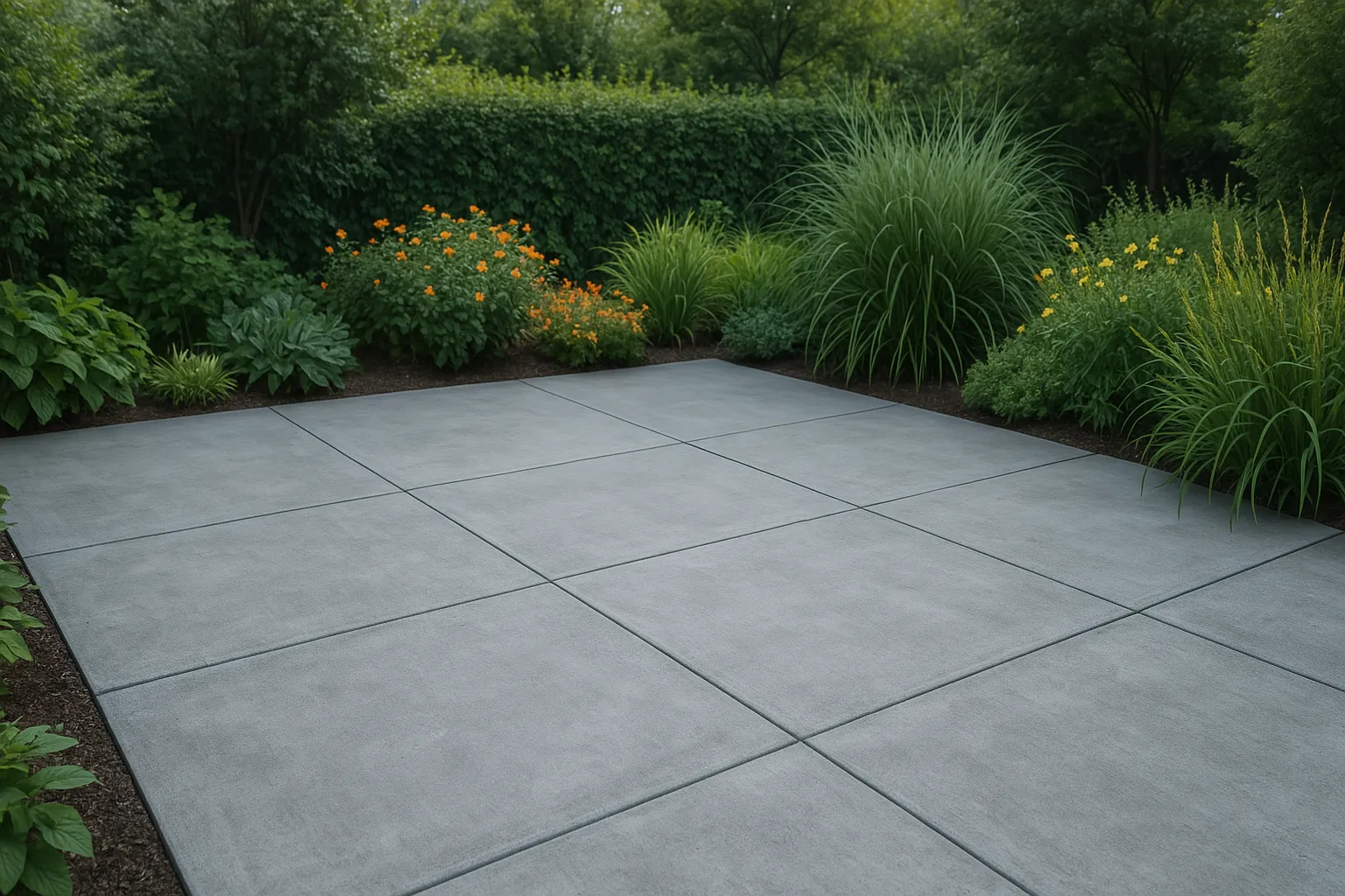 20250414_1404_Pátio Concreto e… Concrete in outdoor spaces
Close-up of a clean, crack-free concrete patio with plantings around it